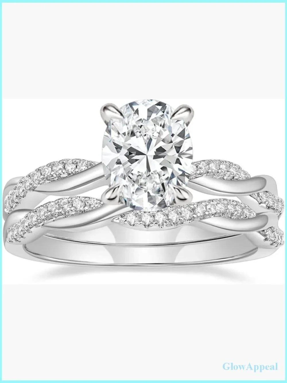 Oval Cut CZ Engagement Ring Set with Infinity Pave Band